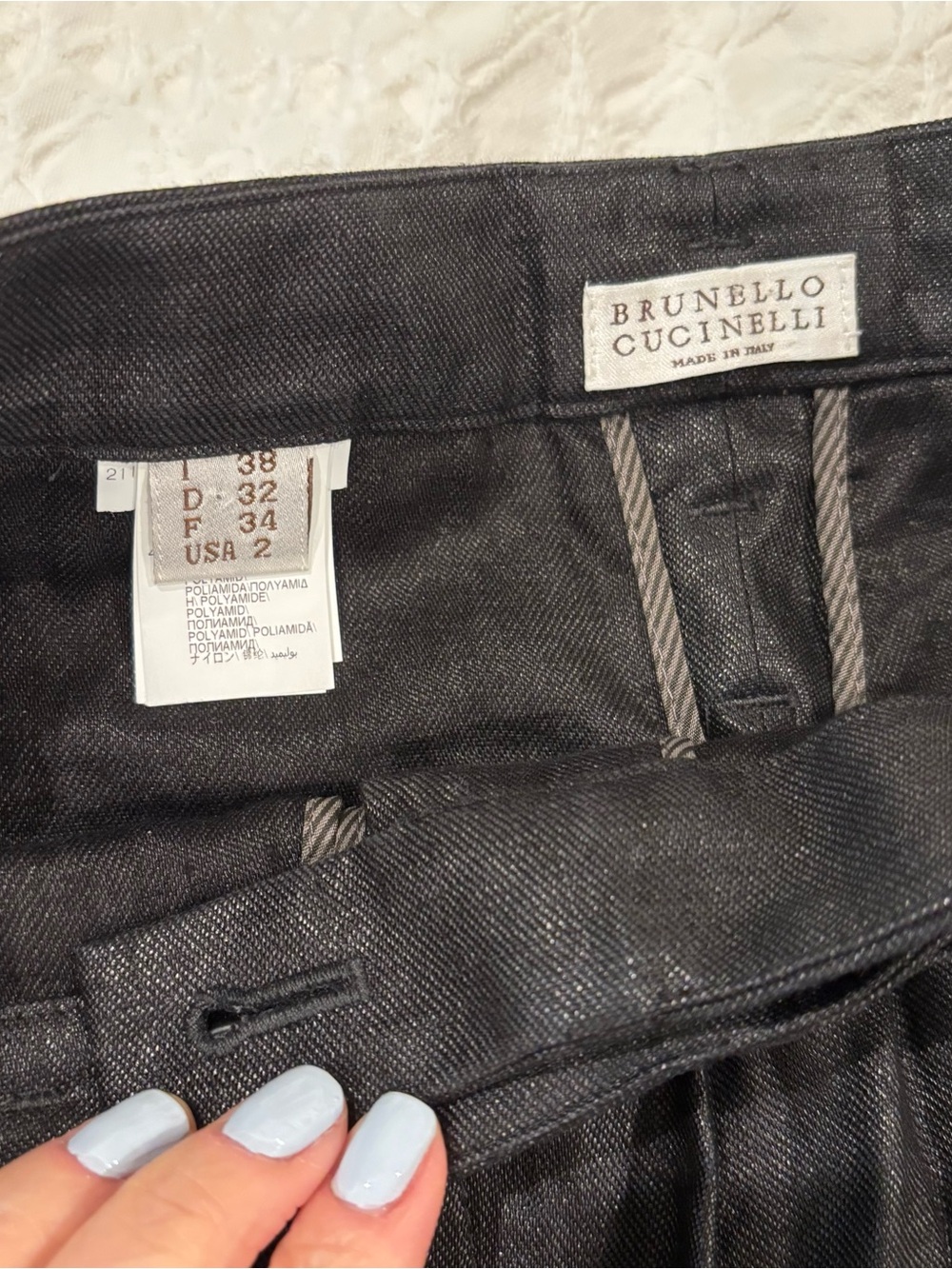 Brunello Cucinelli Tailored Black Trousers with Subtle sparkly Stripe Trim s.2
